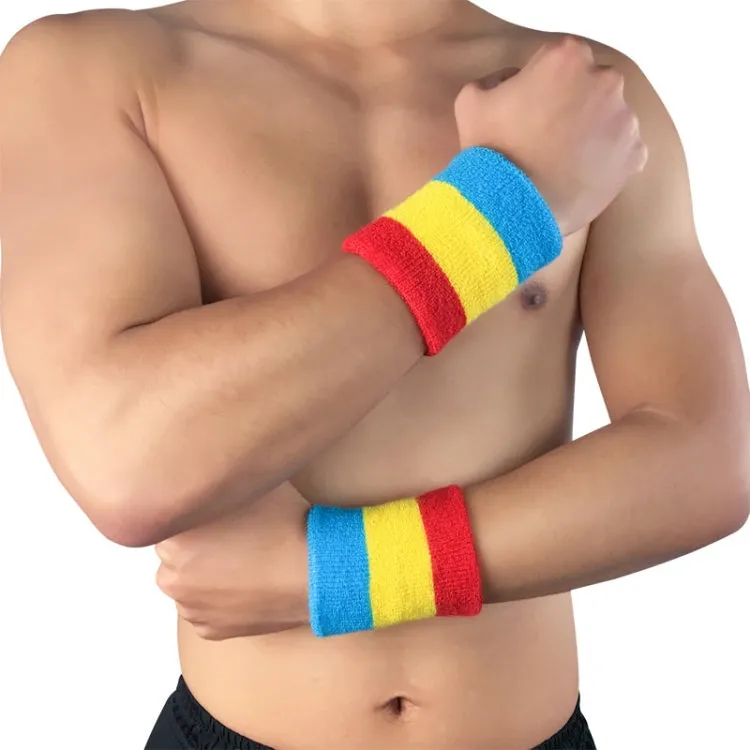 2PCS Basketball Badminton Tennis Running Fitness Towel Sweat-absorbent Sports Wrist(Red Yellow Blue)