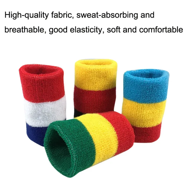 2PCS Basketball Badminton Tennis Running Fitness Towel Sweat-absorbent Sports Wrist(Red Yellow Blue)