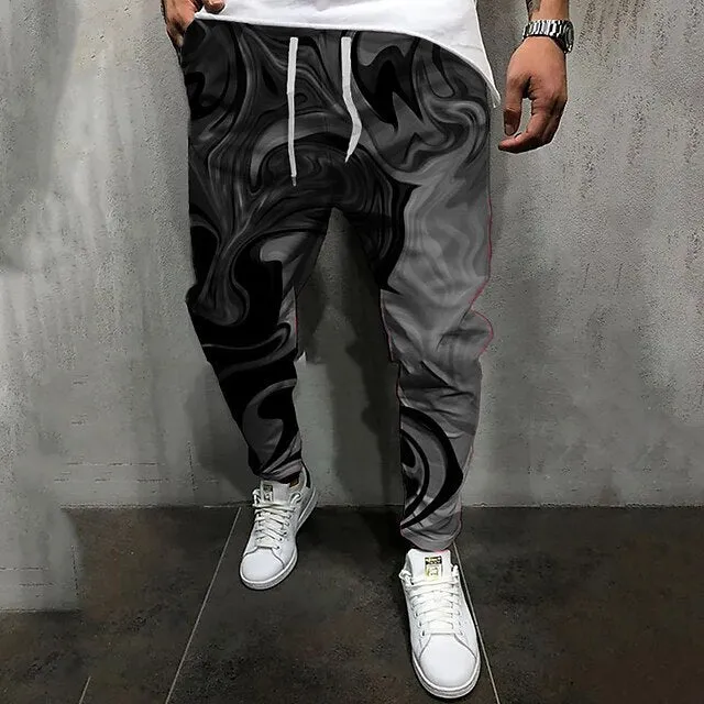 3D Print Men's Joggers with Drawstring Waist and Baggy Fit - Red Blue Streetwear Casual Pants