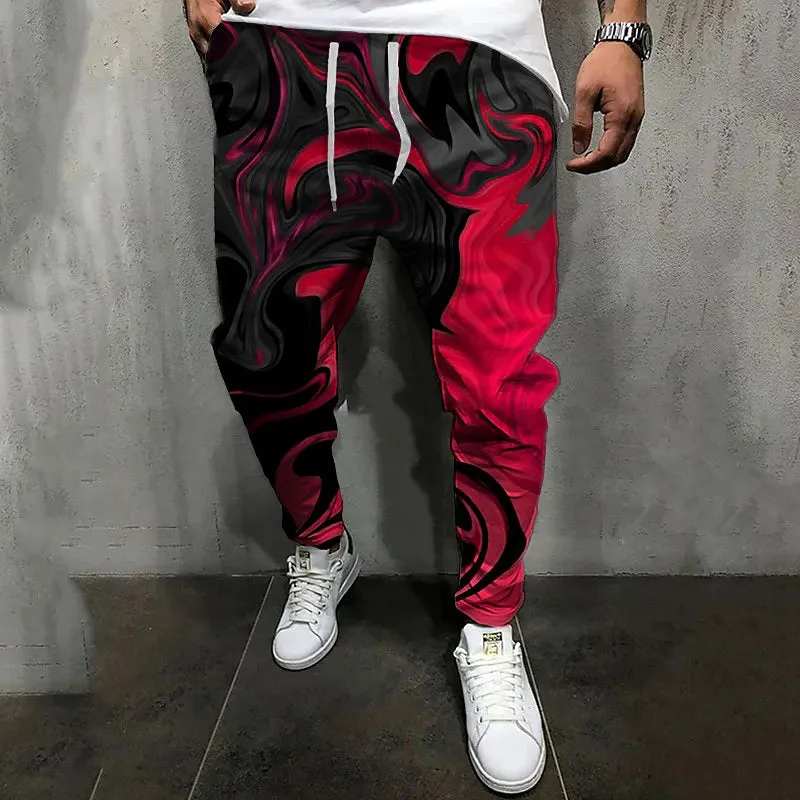 3D Print Men's Joggers with Drawstring Waist and Baggy Fit - Red Blue Streetwear Casual Pants