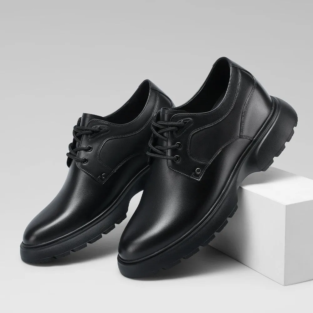 7 CM/2.76 Inches CMR CHAMARIPA Elevate Shoes Black Leather Derby Shoes with a 7cm Lift