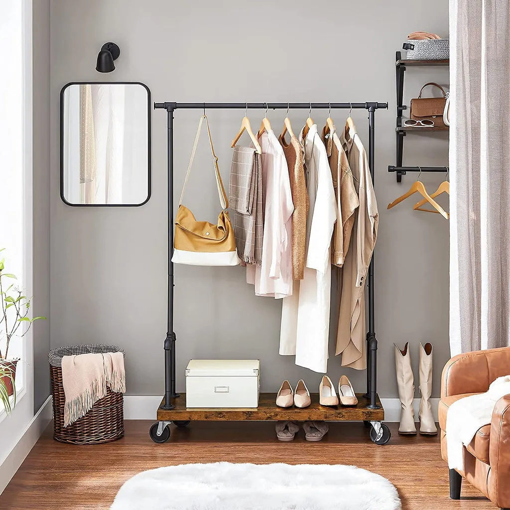 Adjustable Metal & Wood Clothes Rack with Shelf, VASAGLE