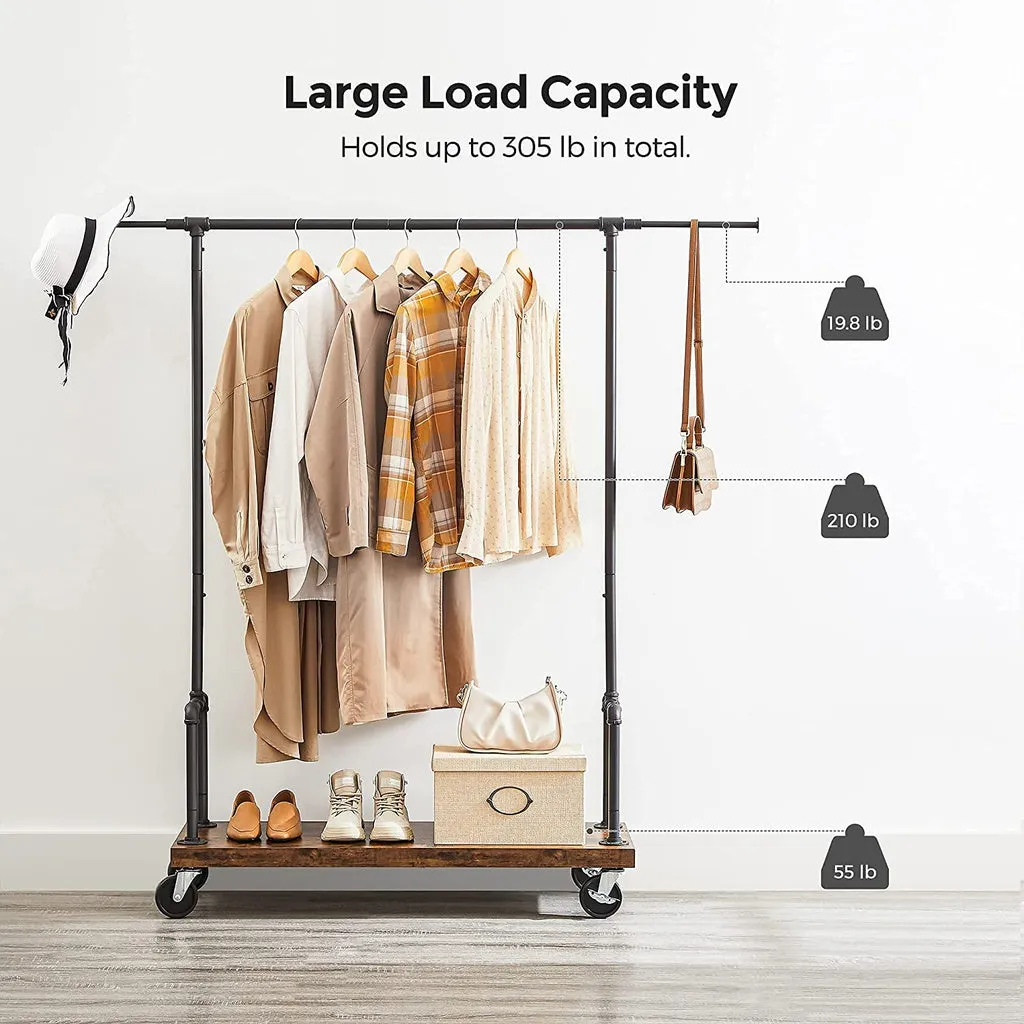 Adjustable Metal & Wood Clothes Rack with Shelf, VASAGLE