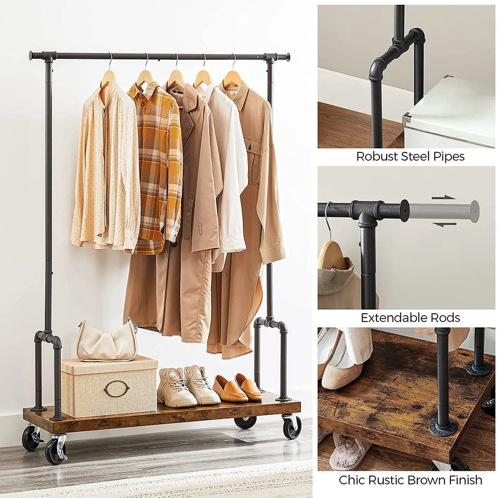 Adjustable Metal & Wood Clothes Rack with Shelf, VASAGLE