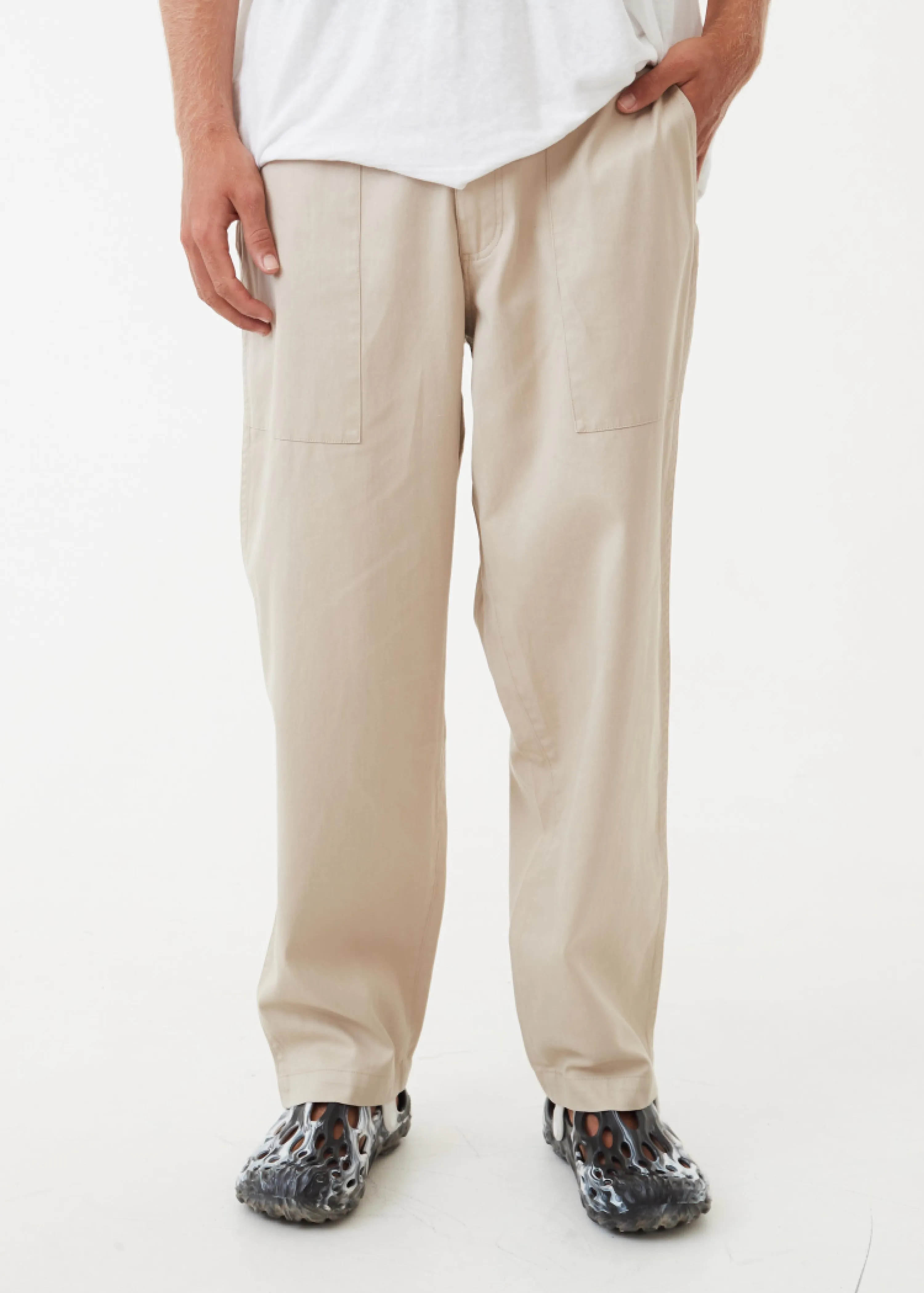 AFENDS Mens Chess Club - Relaxed Pants - Cement