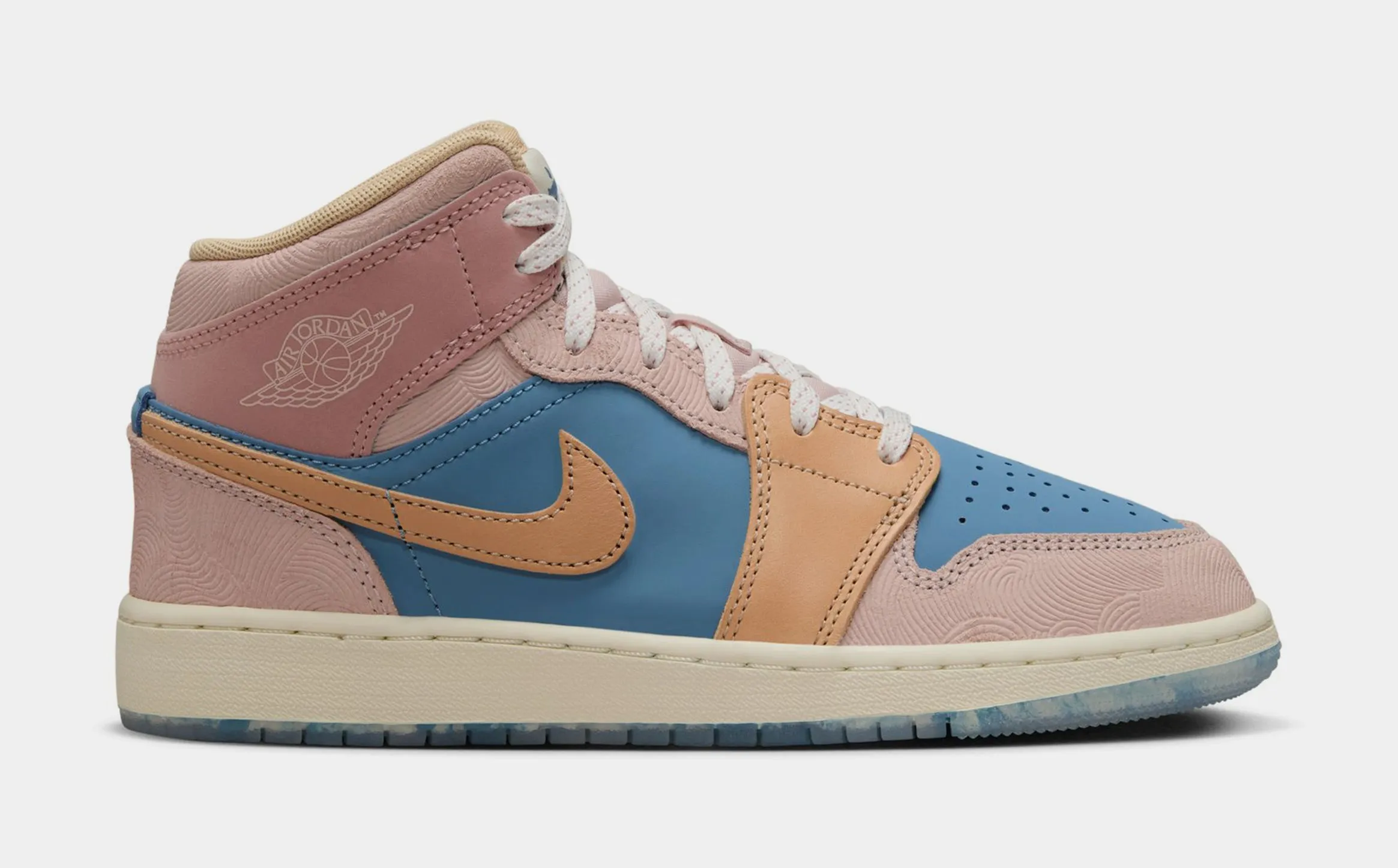 Air Jordan 1 Mid Sneaker School Grade School Lifestyle Shoes (Aegean Storm/Hemp Pink/Oxford)