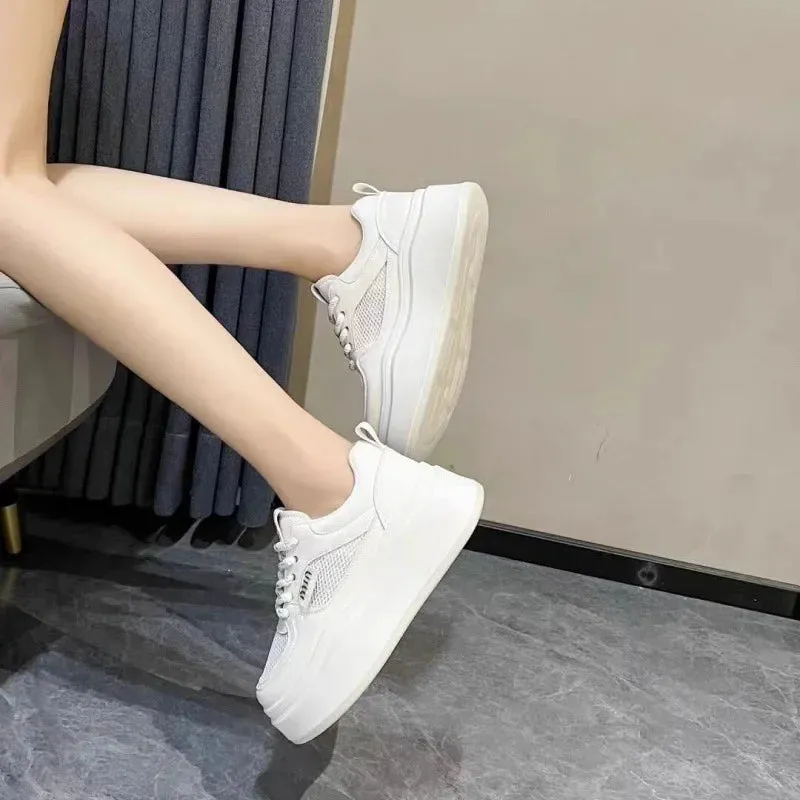 Amozae-New 2024 High Aesthetic Value White Casual Shoes Women's Sneakers Breathable Mesh Sports Shoes Thick Sole For Men