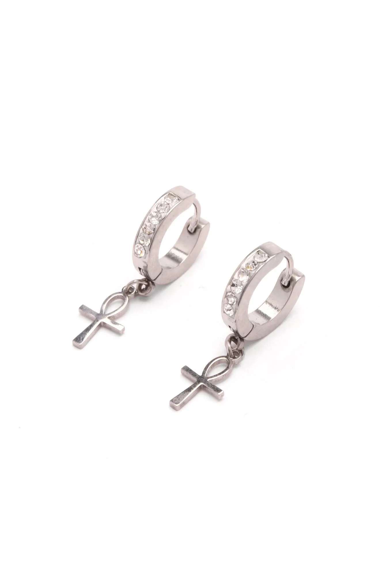 Ankh Cross Earring Set - Silver