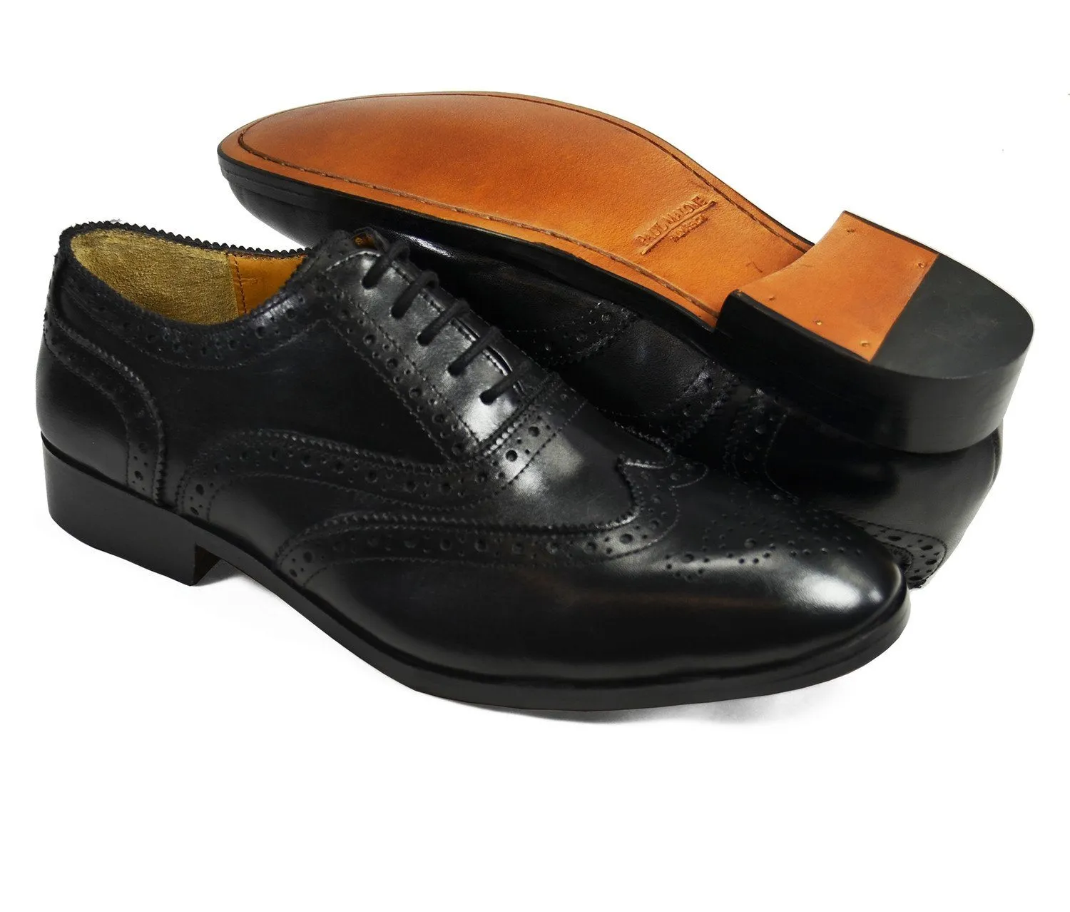 BERKLEY Full Brogue Derby in Black. All Leather Dress Shoes