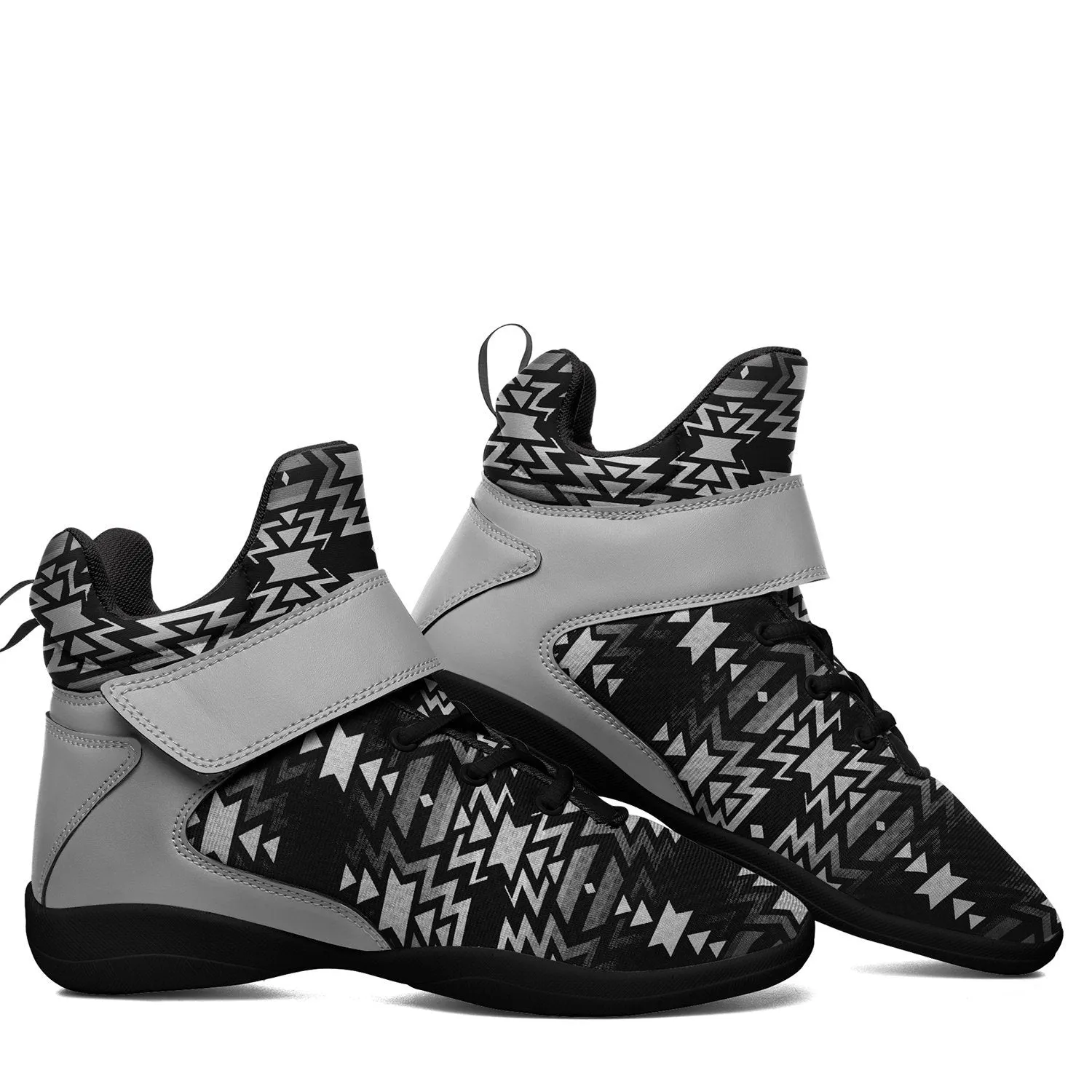 Black Fire Black and White Ipottaa Basketball / Sport High Top Shoes - Black Sole