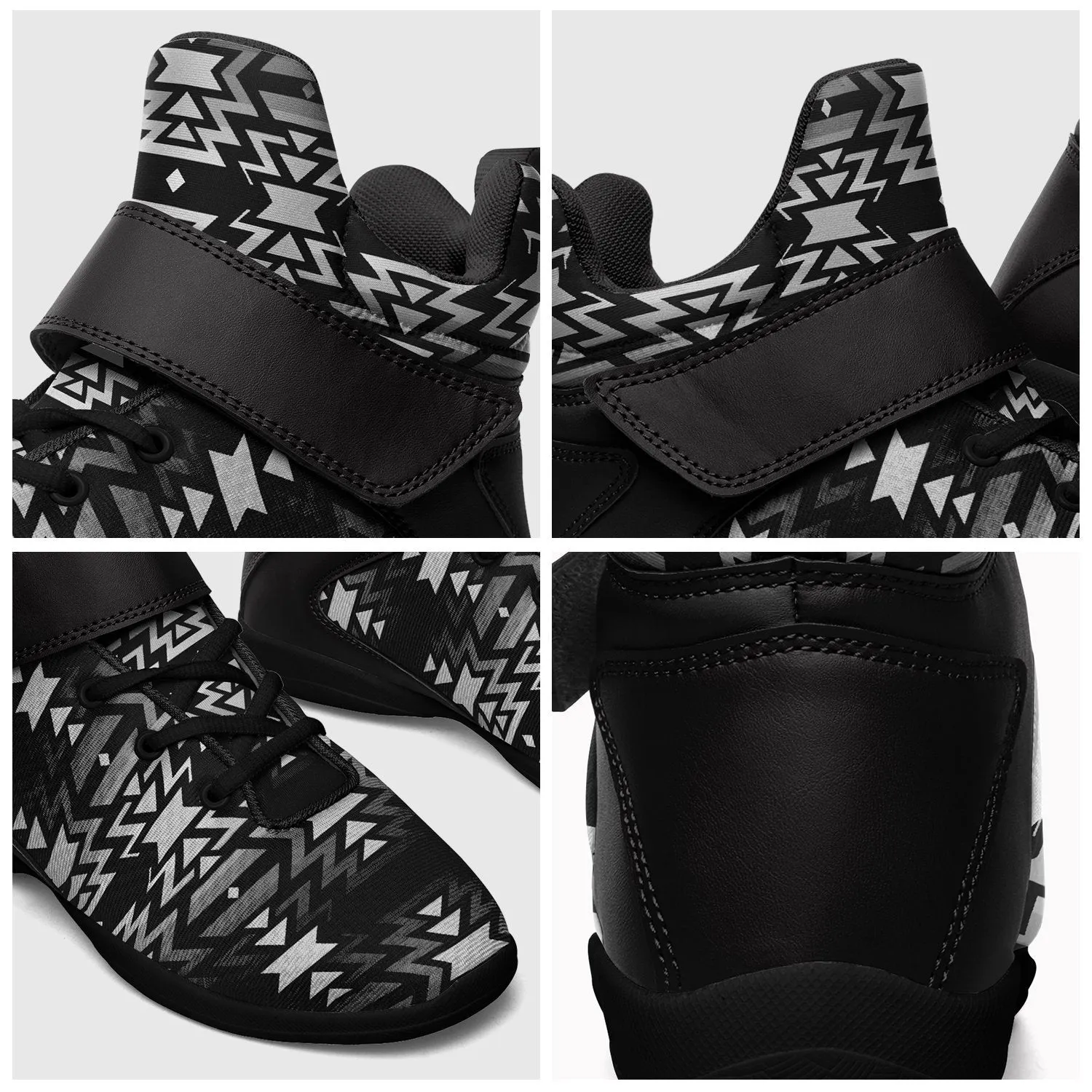 Black Fire Black and White Ipottaa Basketball / Sport High Top Shoes - Black Sole