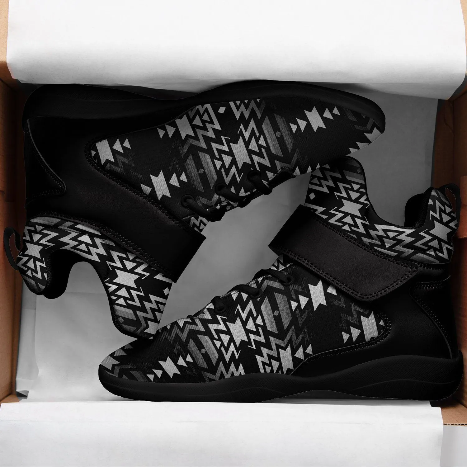 Black Fire Black and White Ipottaa Basketball / Sport High Top Shoes - Black Sole