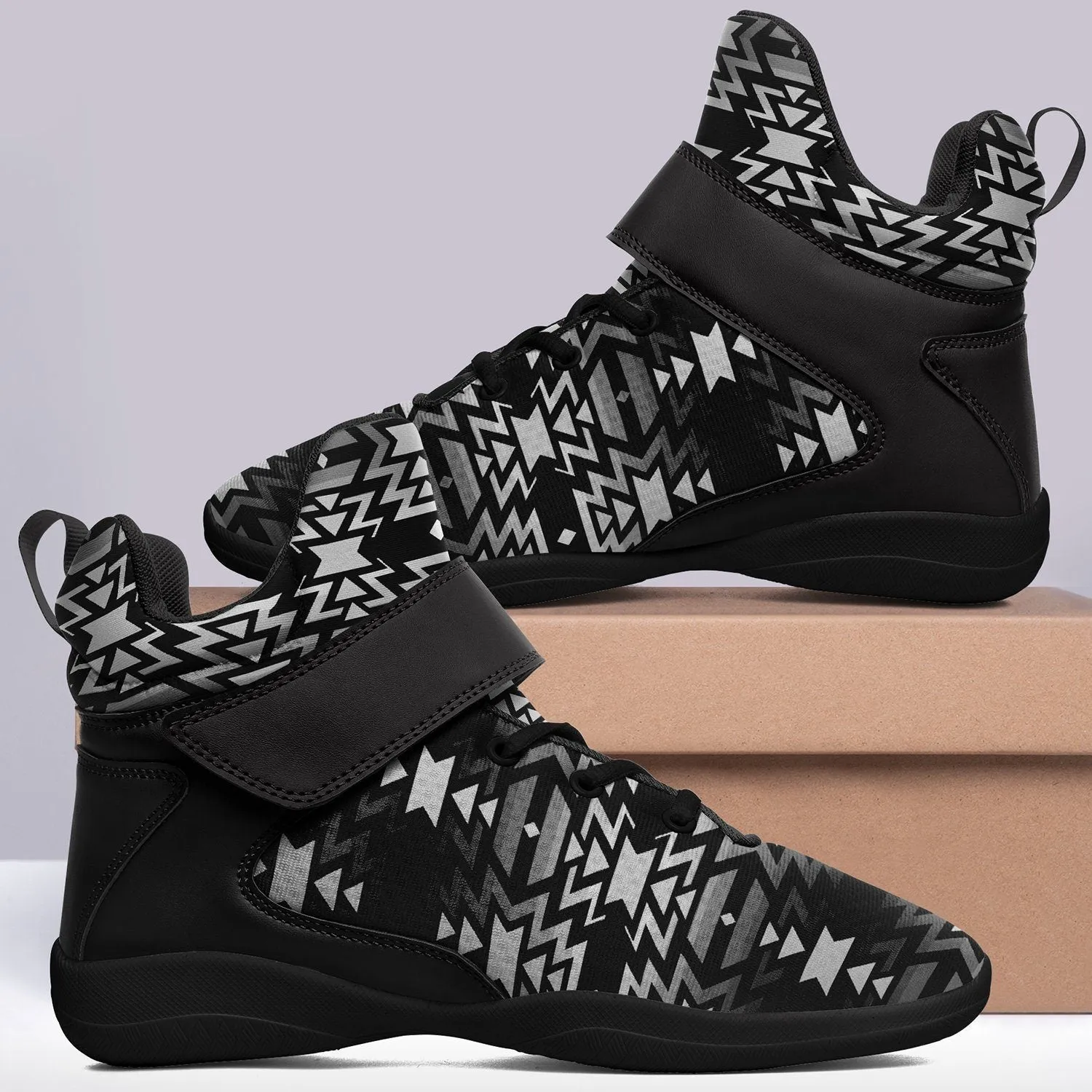 Black Fire Black and White Ipottaa Basketball / Sport High Top Shoes - Black Sole