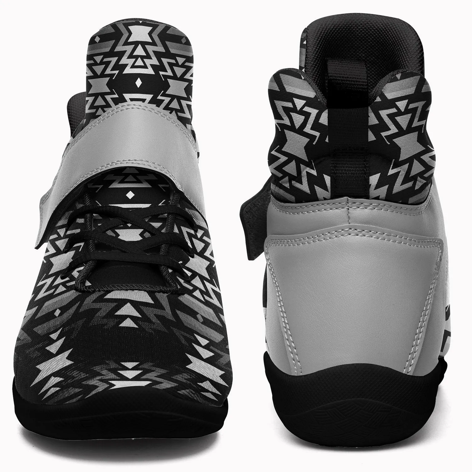 Black Fire Black and White Ipottaa Basketball / Sport High Top Shoes - Black Sole