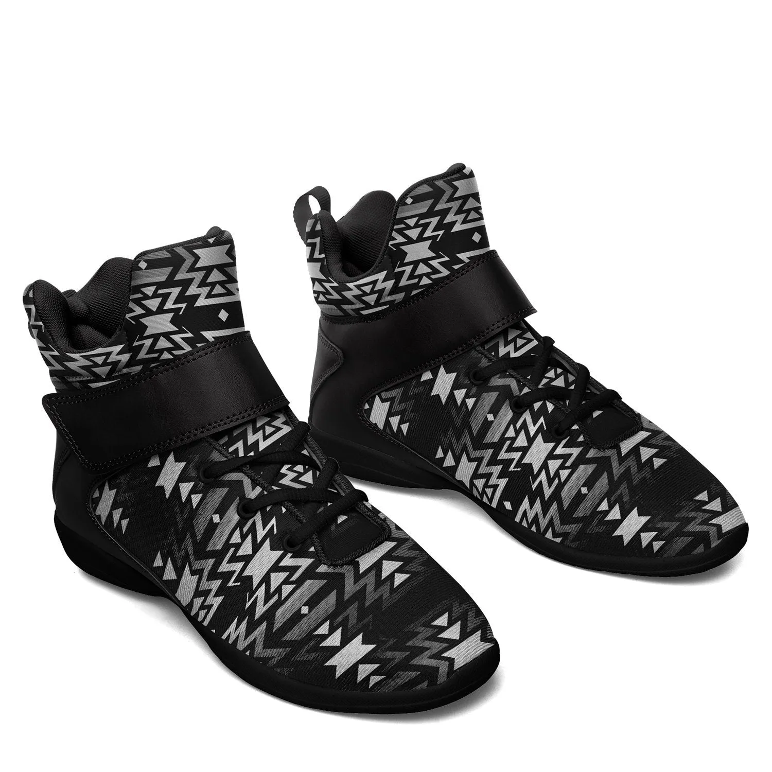 Black Fire Black and White Ipottaa Basketball / Sport High Top Shoes - Black Sole