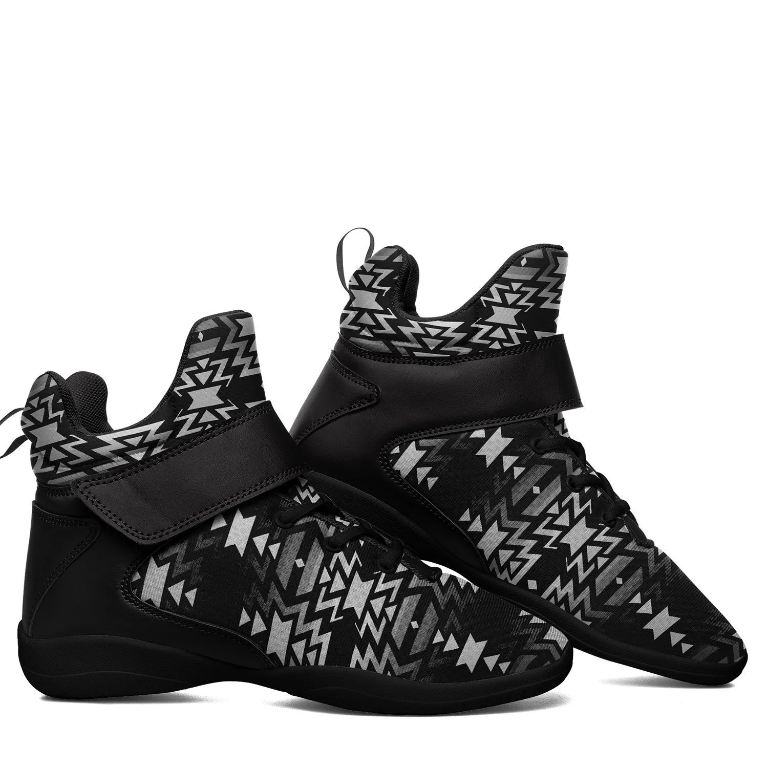 Black Fire Black and White Ipottaa Basketball / Sport High Top Shoes - Black Sole