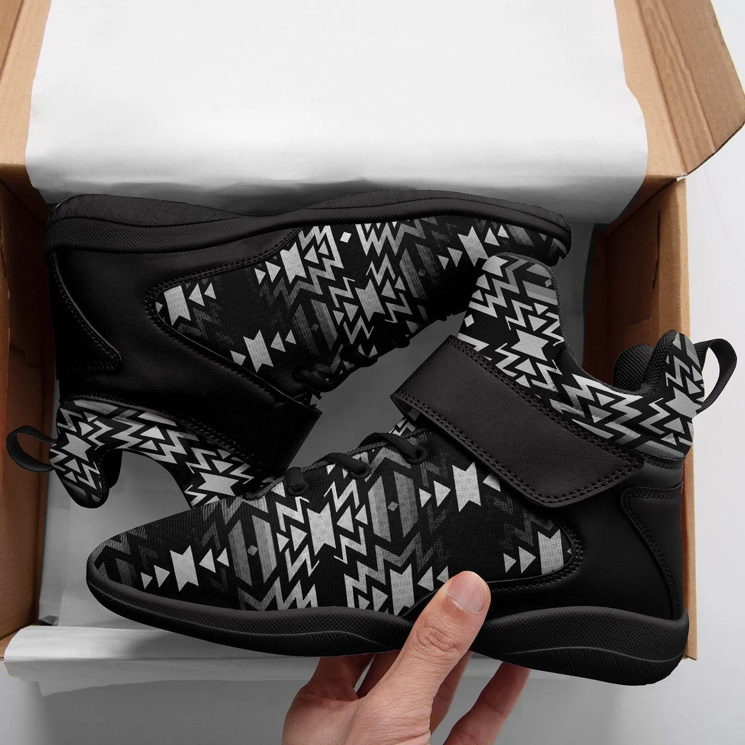 Black Fire Black and White Ipottaa Basketball / Sport High Top Shoes - Black Sole