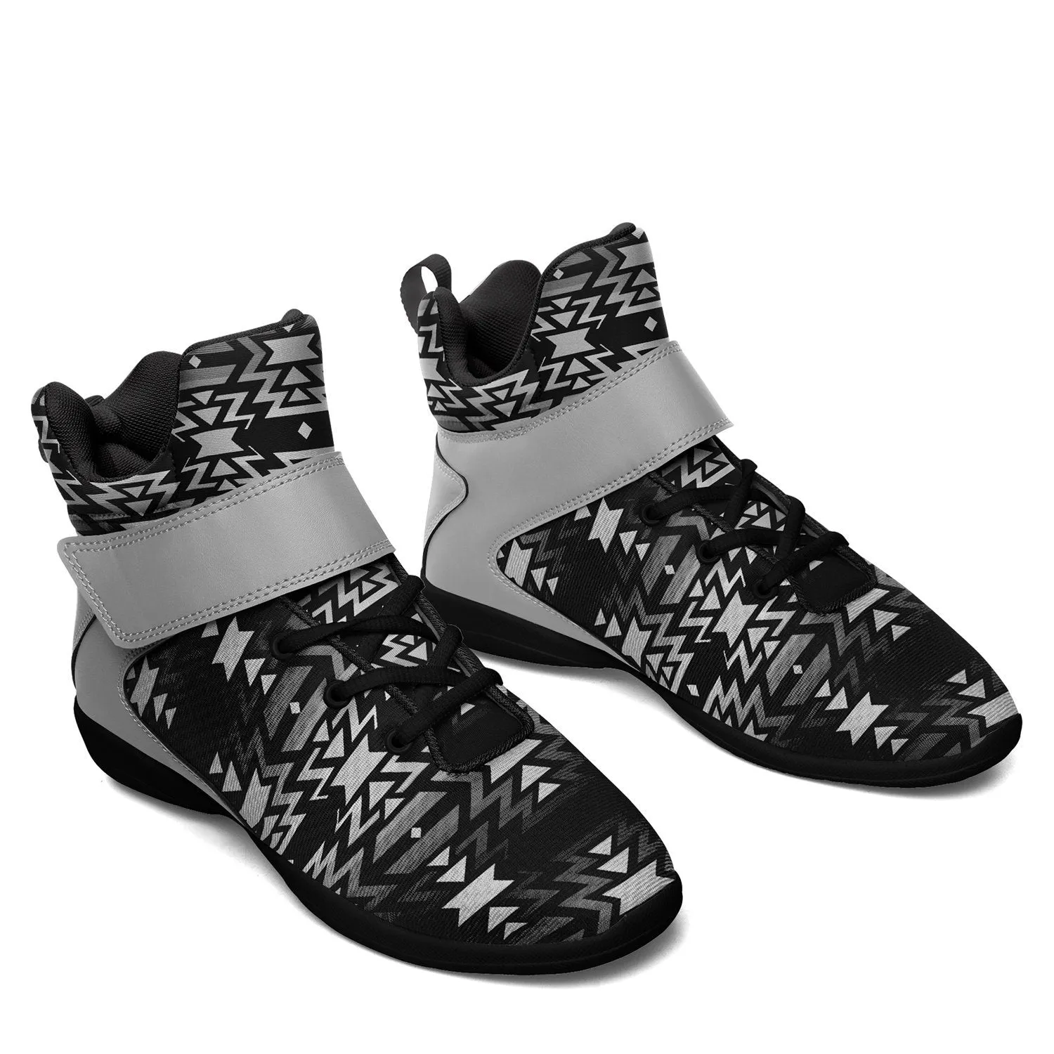 Black Fire Black and White Ipottaa Basketball / Sport High Top Shoes - Black Sole