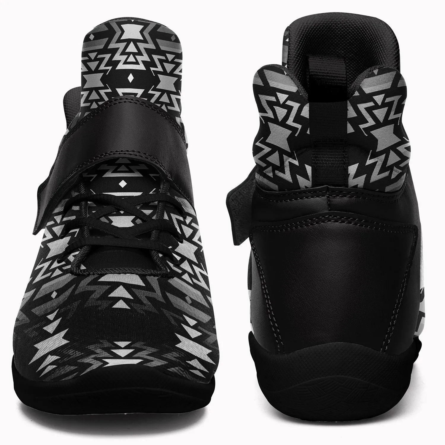 Black Fire Black and White Ipottaa Basketball / Sport High Top Shoes - Black Sole