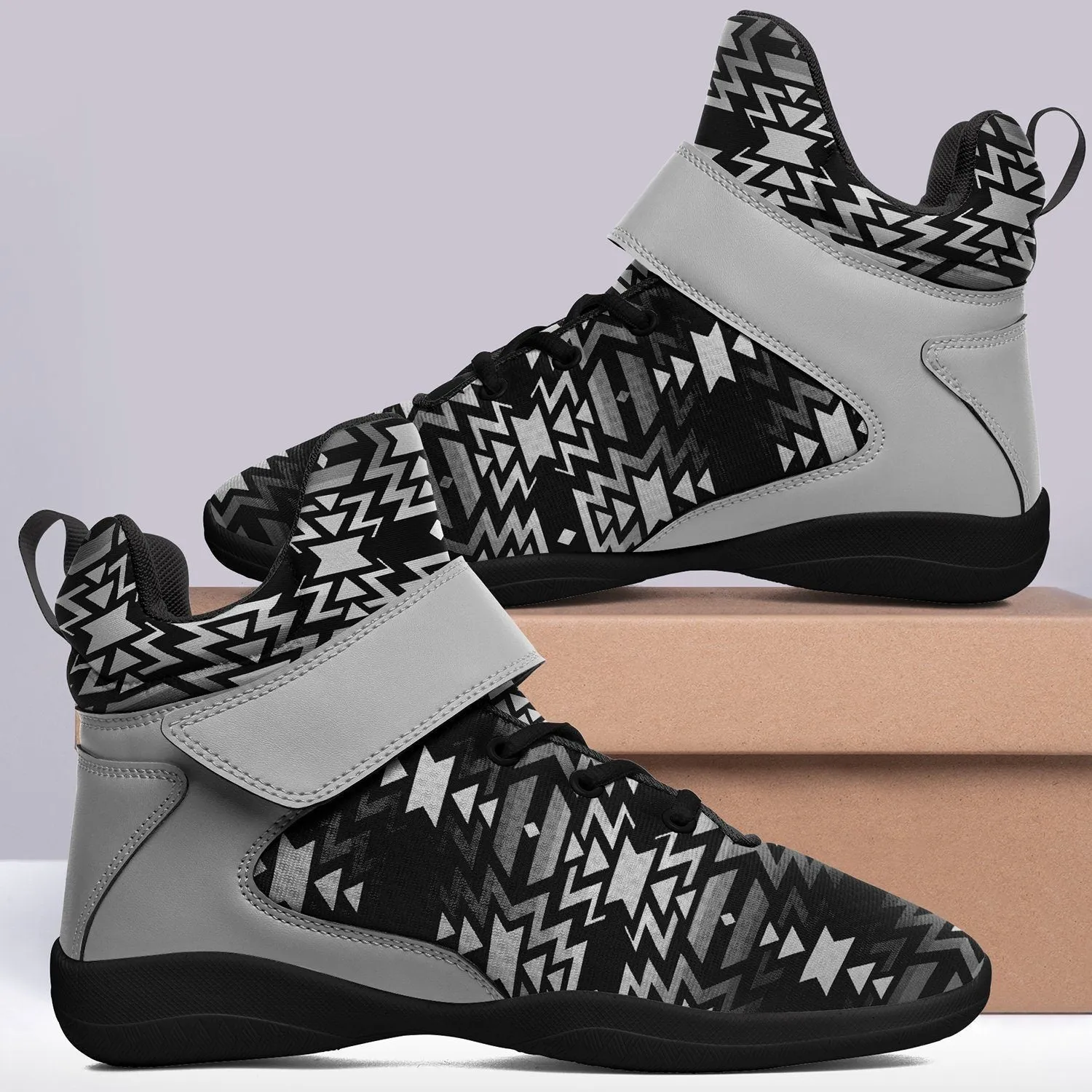 Black Fire Black and White Ipottaa Basketball / Sport High Top Shoes - Black Sole