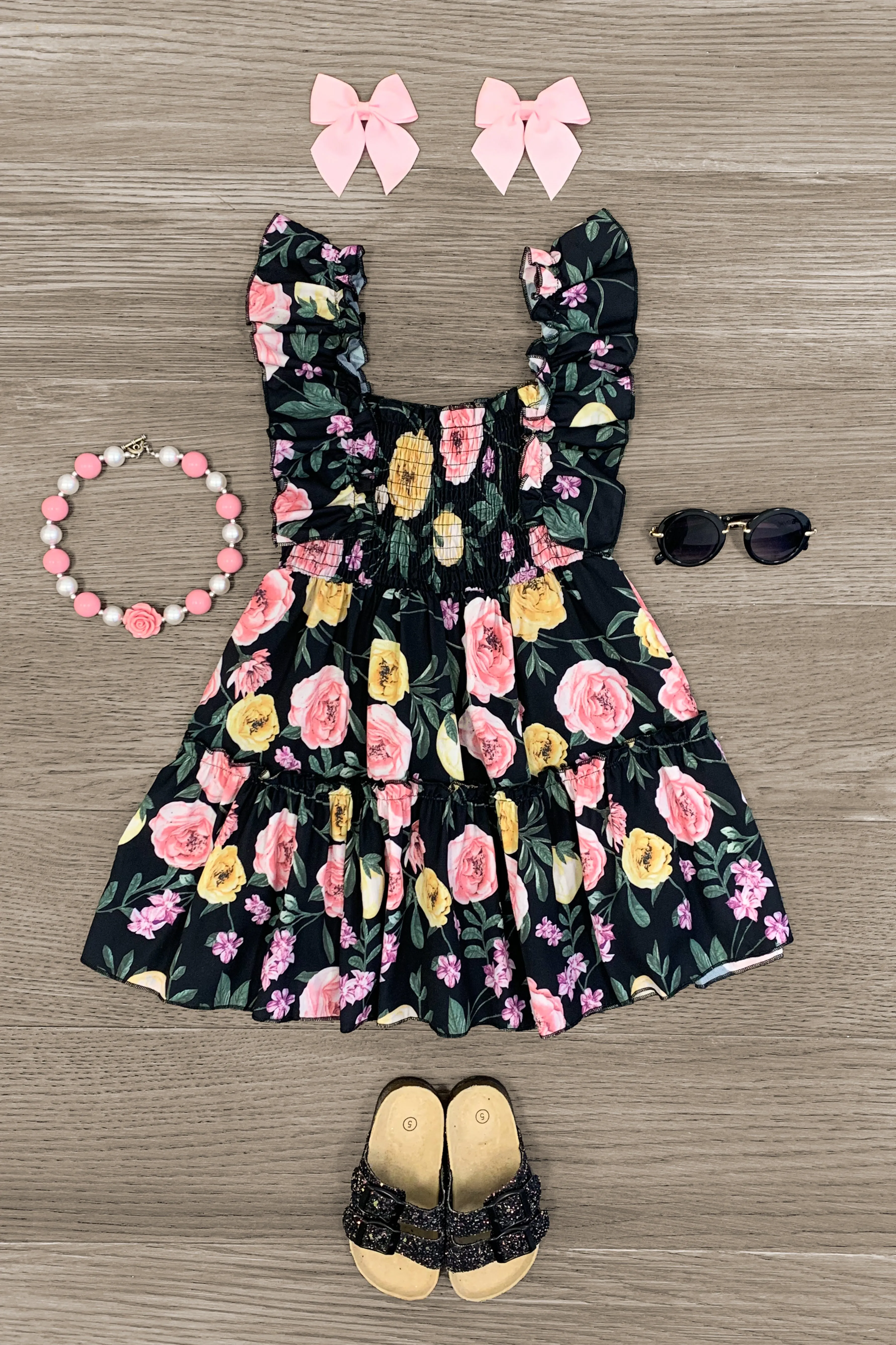 Black Floral Chiffon Dress