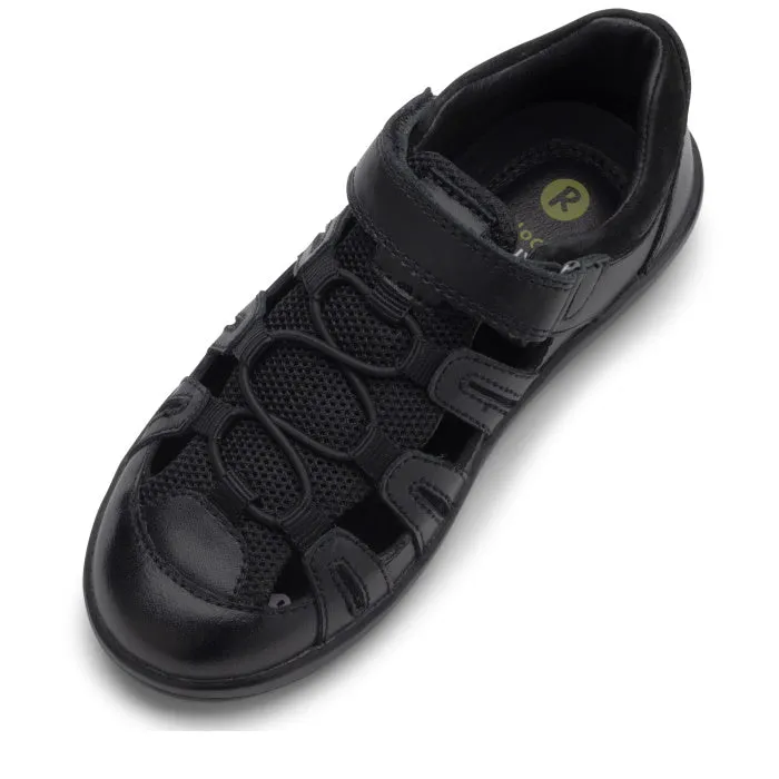 Bobux Kid  Rova Black School Leather Sandal Closed Toe