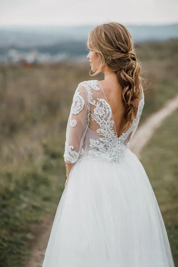 Boho Wedding Dress Low Open Back Bridal  Gown Separates Wedding Dress WD499