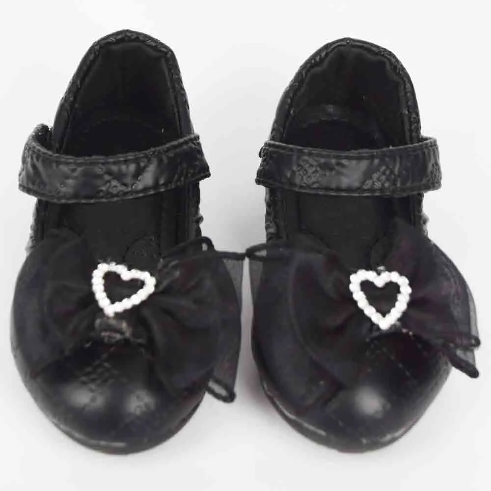 Bow Embellished Velcro Closure Ballerina-Blue, White & Black