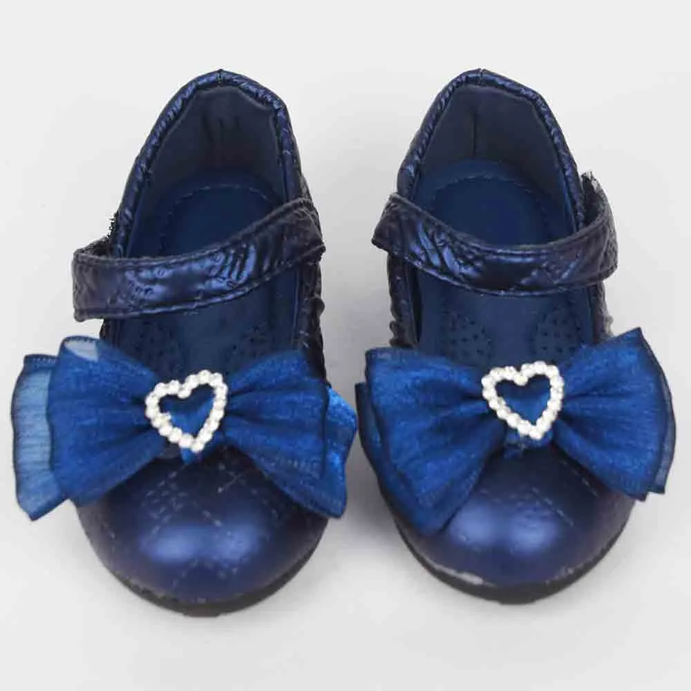 Bow Embellished Velcro Closure Ballerina-Blue, White & Black