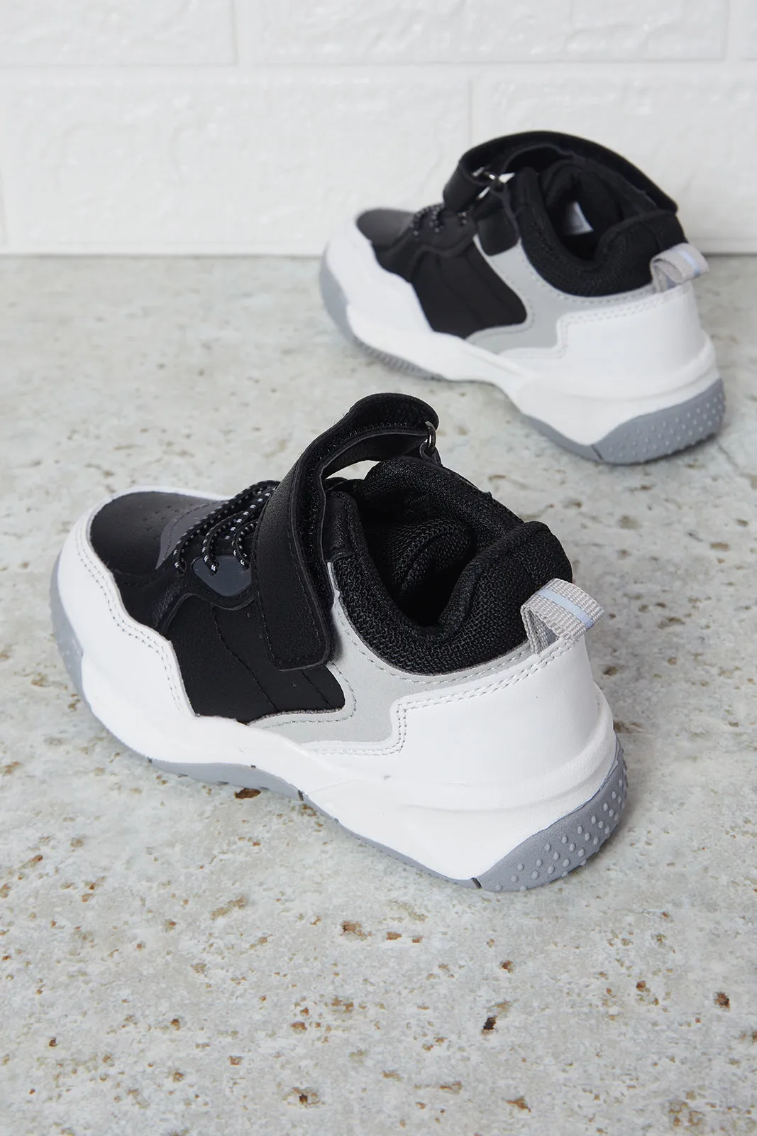 Boys White And Black Velcro Shoes