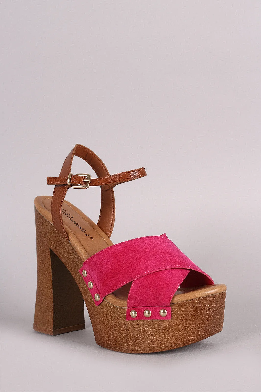 Breckelle Cross Strap Chunky Wooden Platform Heel