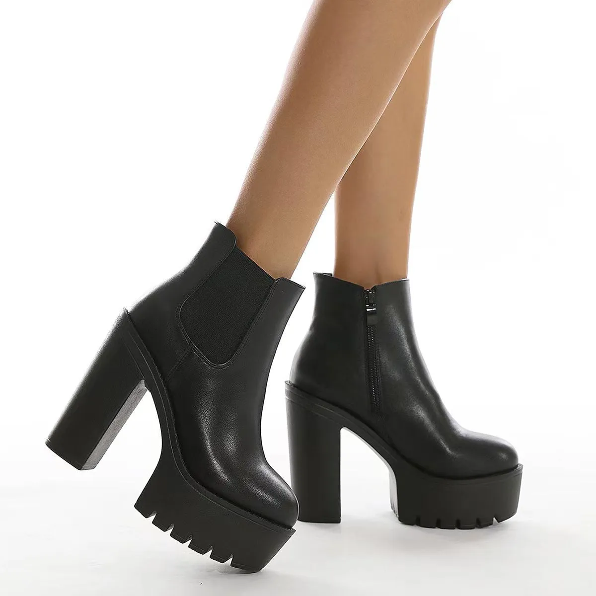 British Style High Heeled Thick Heeled Short Boots