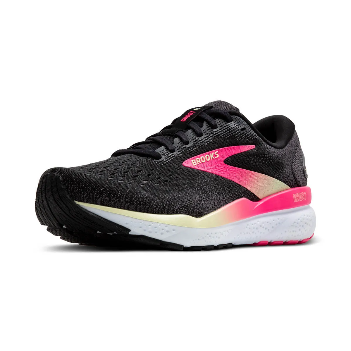 Brooks Ghost 16 Womens | Black/pink/yellow