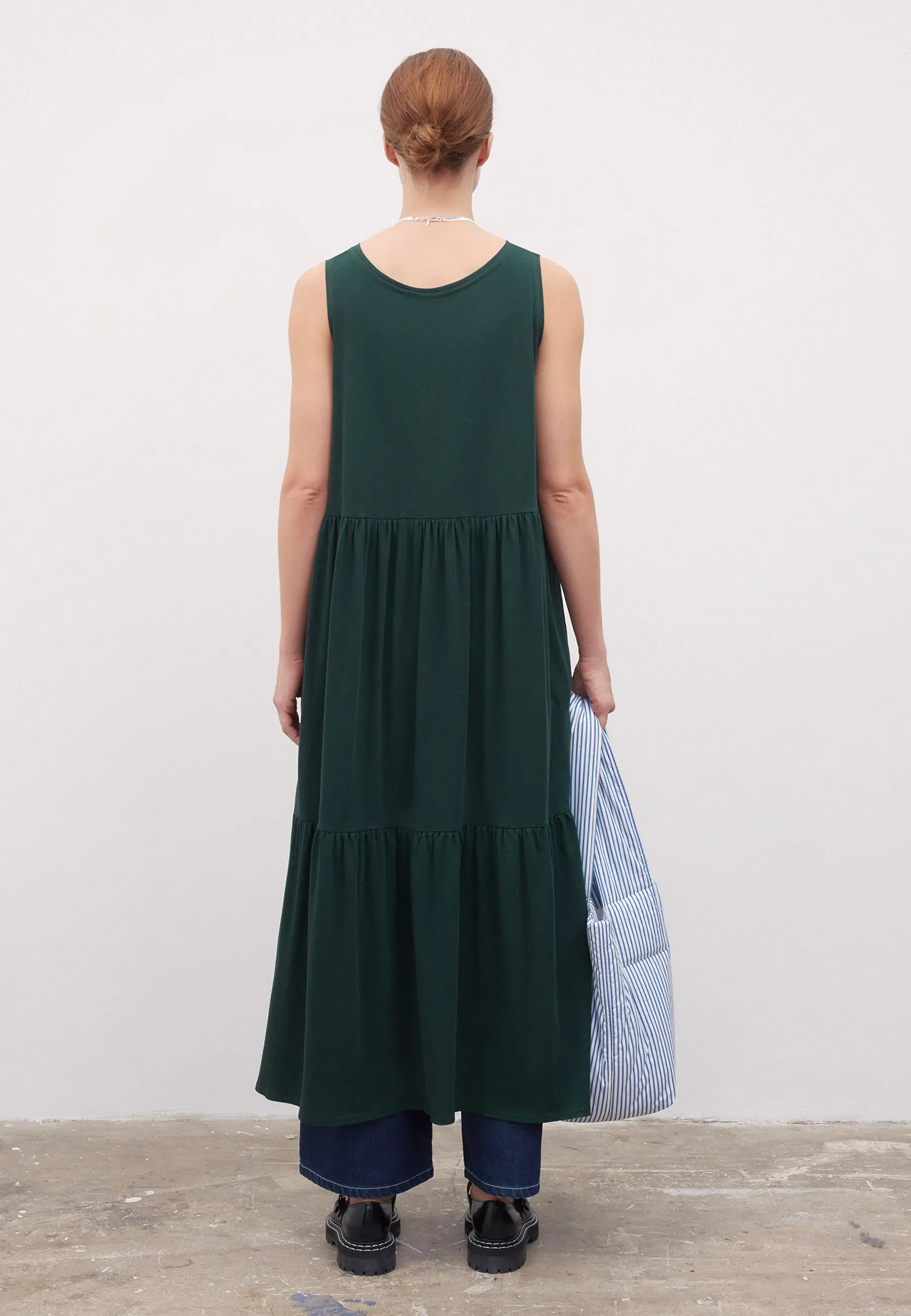 Building Block Tier Dress - bottle green