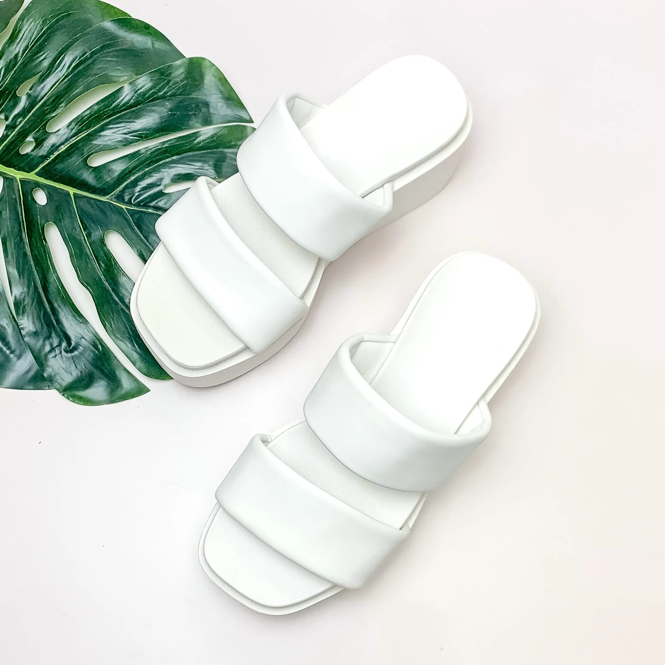 Chasing Tides Two Strap Slide On Platform Wedges in White