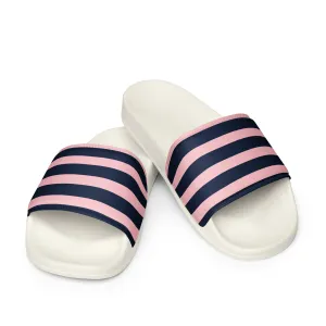 Classic Navy Blue and Pink Beach Stripes Men’s Slides