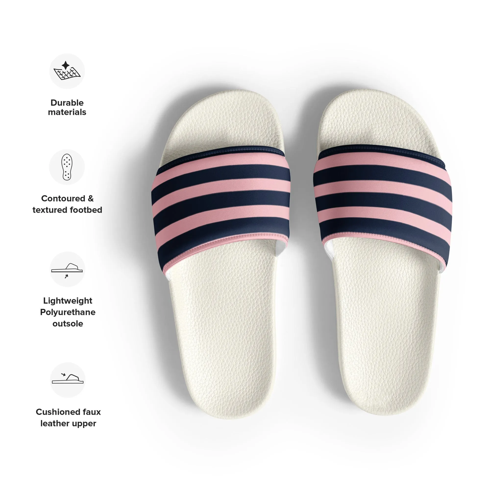 Classic Navy Blue and Pink Beach Stripes Men’s Slides