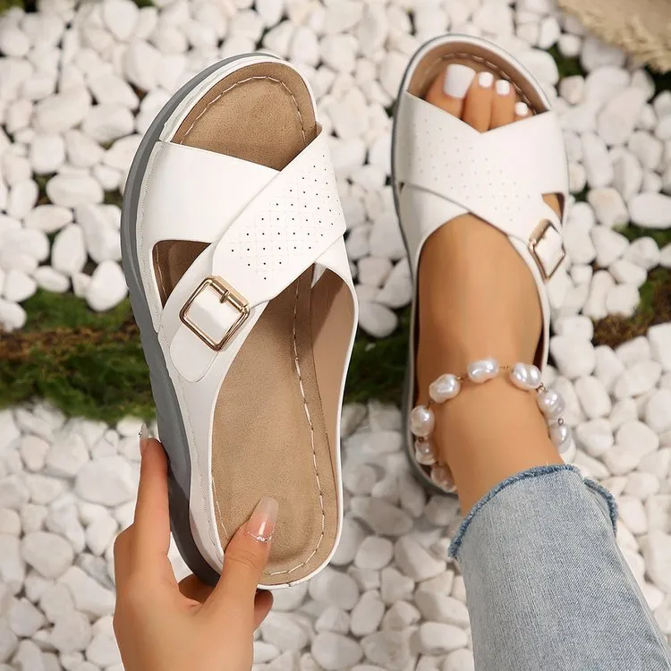 Cross-design Slippers Summer Wedges Sandals Women's Beach Shoes