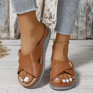 Cross-design Slippers Summer Wedges Sandals Women's Beach Shoes