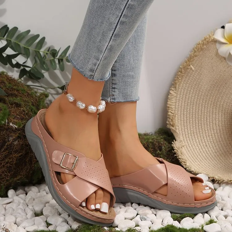 Cross-design Slippers Summer Wedges Sandals Women's Beach Shoes