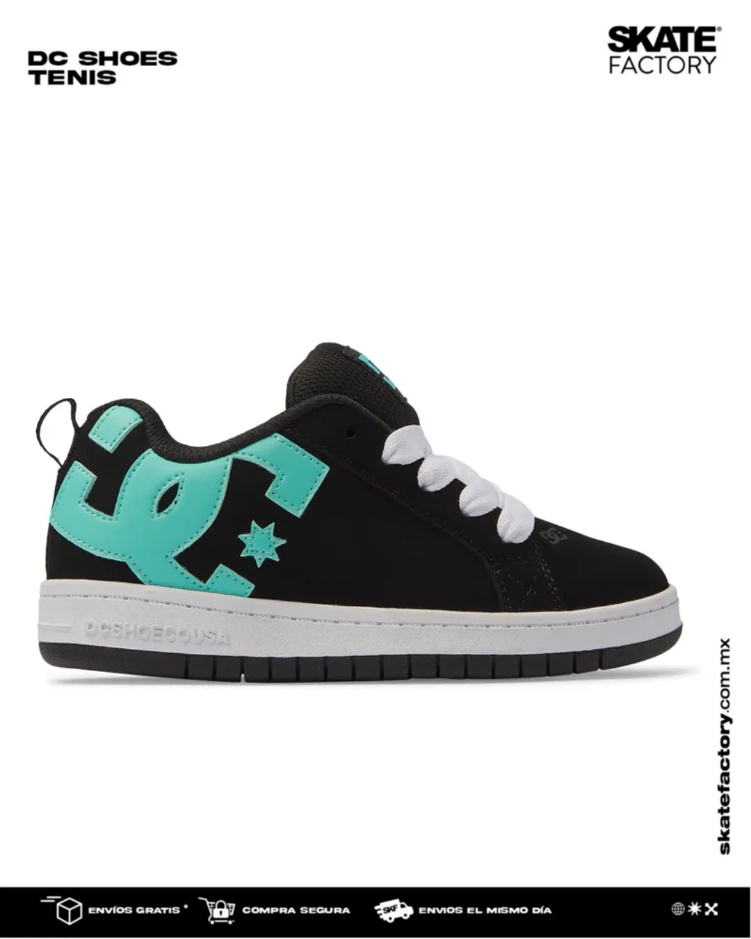 DC SHOES COURT GRAFFIK TENIS NIÑOS NEGRO MENTA