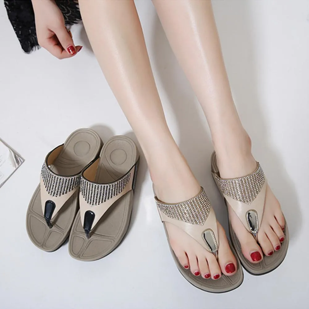 Diamond-Studded Medium Heel Flip Flops