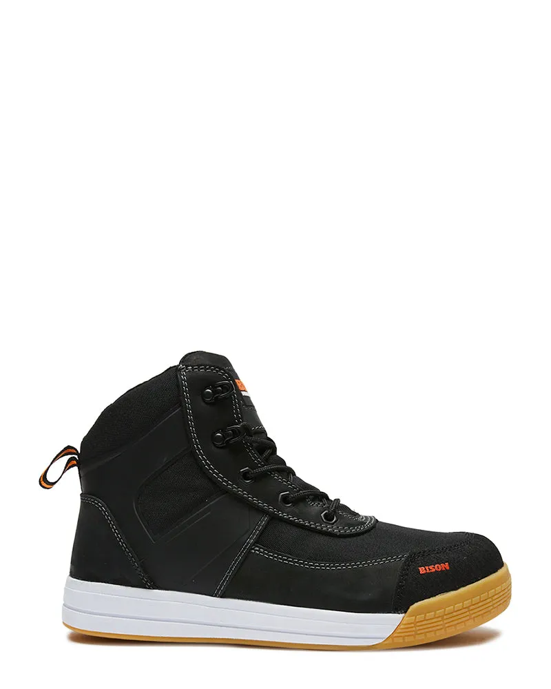 Dune Zip Side Lace Up High Top Safety Shoe - Black