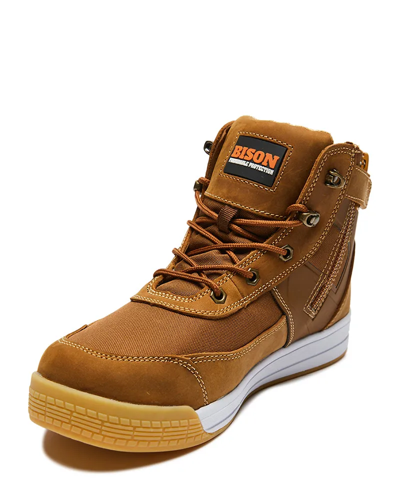 Dune Zip Side Lace Up High Top Safety Shoe - Brown