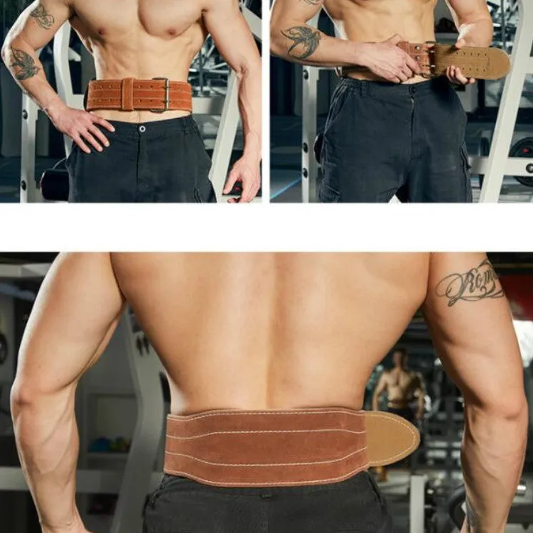 EADEN Cowhide Fitness Waist Protective Belt Squat Weightlifting Waist Support, Size:L(Brown)