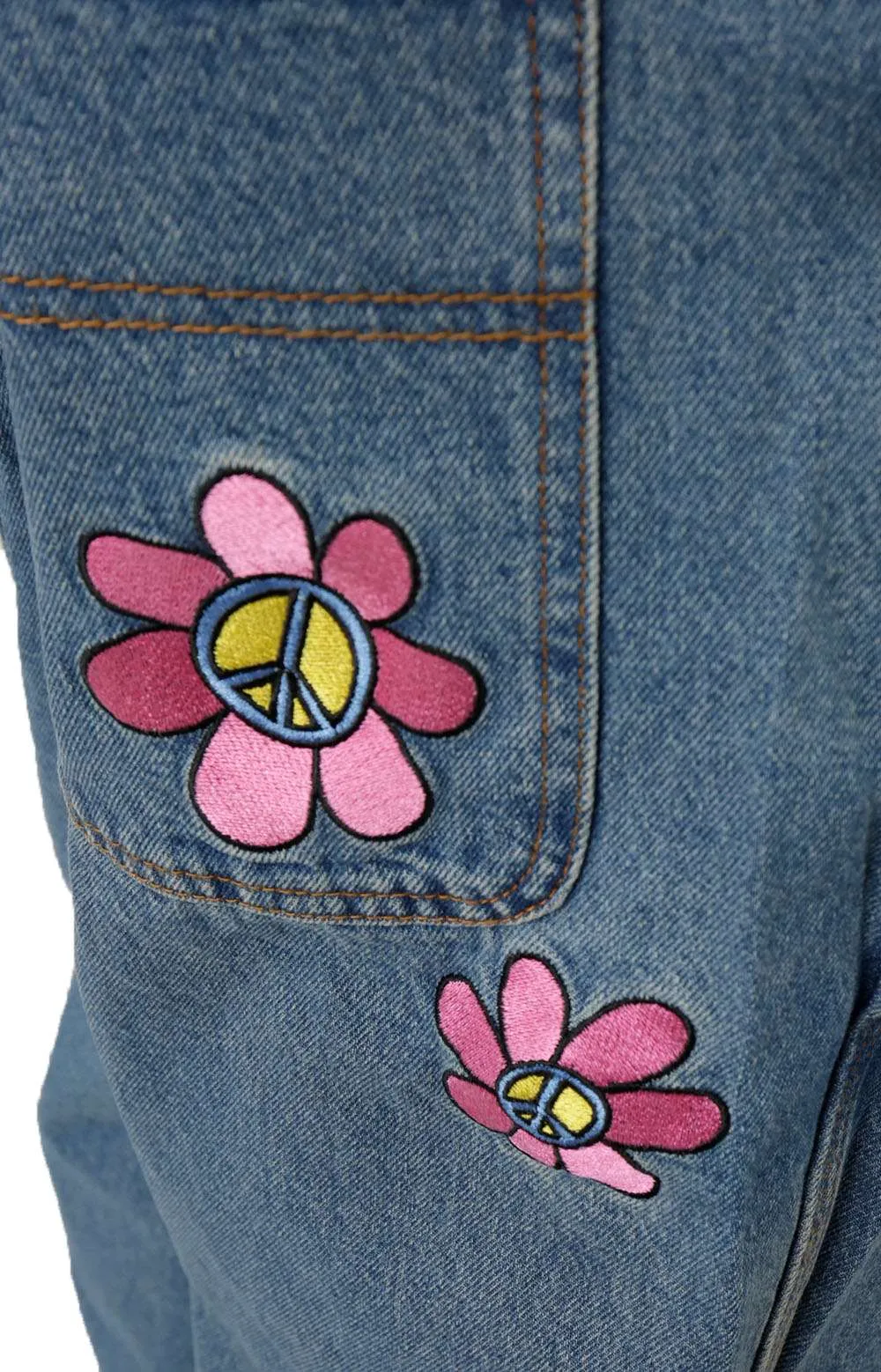 Embroidered Floral Relaxed Fit Denim Jeans - Washed Indigo