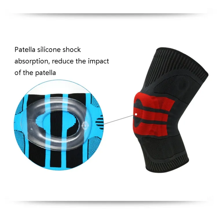 Enhanced Version Silicone Spring Support Knee Pads Knitted High Elastic Breathable Anti-Slip Protective Gear, Size: L (Black And Red)