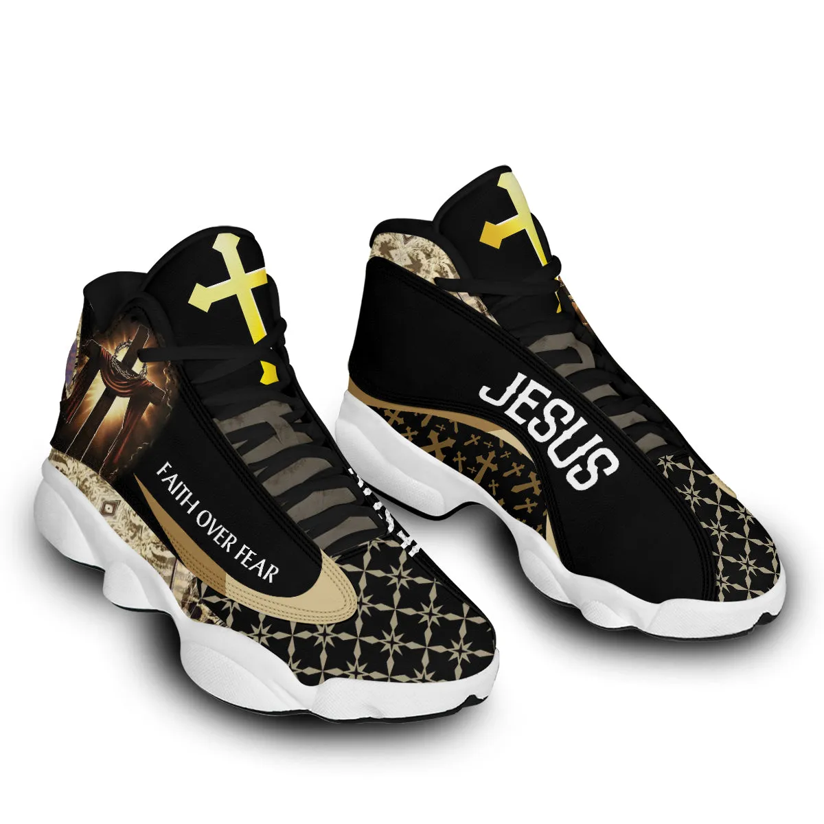 Faith Over Fear Jesus Basketball Shoes For Men Women - Christian Shoes - Jesus Shoes - Unisex Basketball Shoes