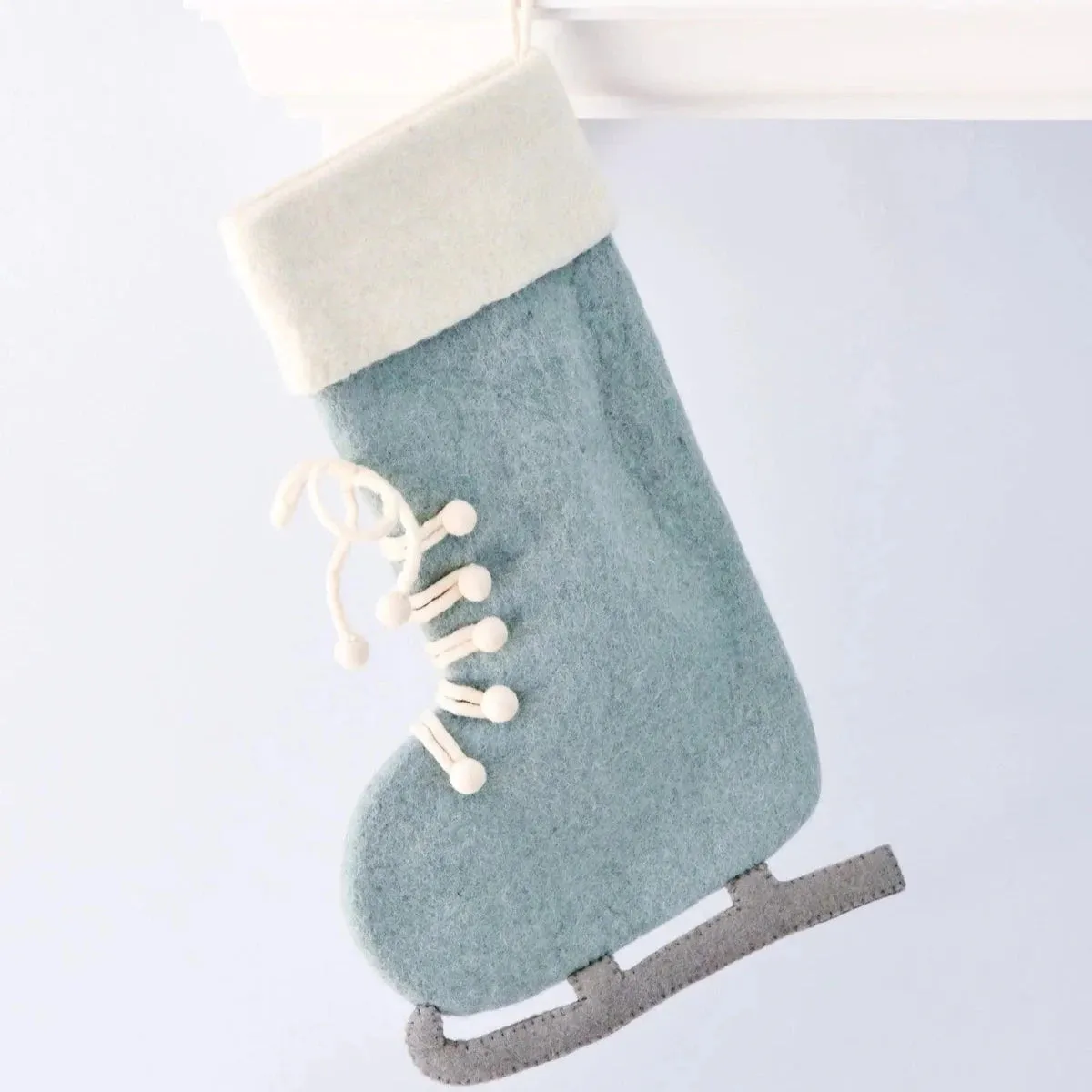 Felt Ice Skating Christmas Stocking - Blue