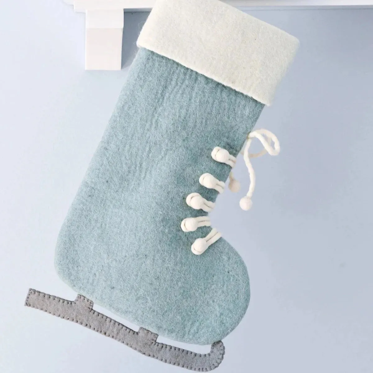 Felt Ice Skating Christmas Stocking - Blue